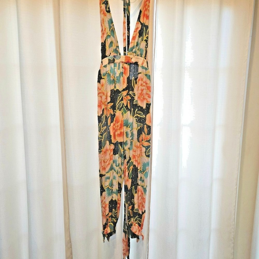 Mara Hoffman Floral Jumpsuit L Vibrant Tropical Wide Leg Boho Resort Vacation - Picture 3 of 8